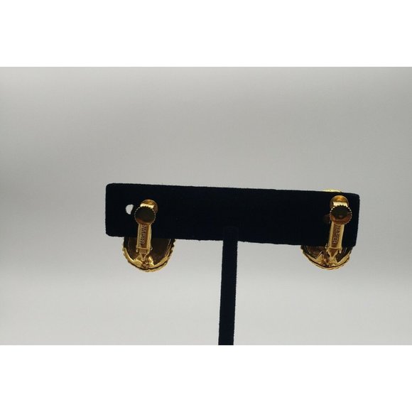 VTG Napier Clip On Screw Back Earrings Gold Tone Swirl - Picture 3 of 3